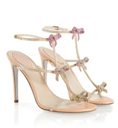 2022 Glamouröse Lurum Sandalen Schuhe Damen High Heels Kristallverzierte Satin Pantoletten Kristallblätter Party Hochzeitskleid Pumps EU35-42