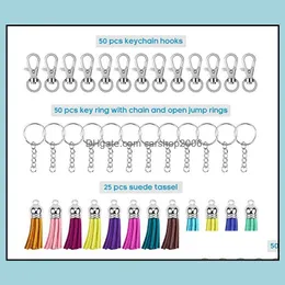 Nyckelringar smycken DIY Tassel Keychain Circle f￶r bilnyckeltr￶jen h￤nge nyckel med kedja sv￤ngbara krokar hoppring dekoration dhufs