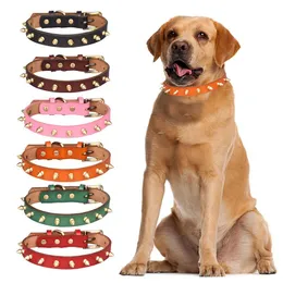 Dog Collars & Leashes Luxurious Spiked Studded Pet Two-layer Cowhide Adjustable Collar Leather Dogs Cats Anti-bite Rivet Necklap Accessories