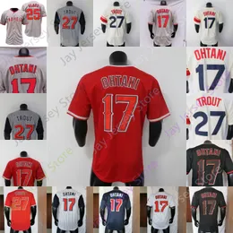 Shohei Ohtani Jersey Glaus Mike Trout City Szary Biały Czerwony Granatowy Czarny Moda Turn Back Prążkowany sweter Cool Base Player Mężczyźni Kobiety Młodzież