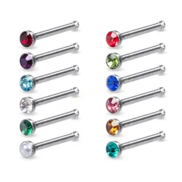 Gem Straight Nose Stud Crystal Indian Nose Ring Nostril Bone Piercing Screws Stainless Steel Nariz Pin Body Jewelry