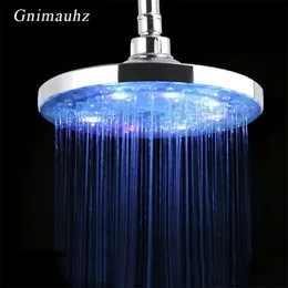 7 Farben LED temperaturempfindlicher Niederschlag 8 Zoll runder Duschkopf Farbwechsel Romantischer Wasserfluss für Wasserdusche Badezimmer 200925