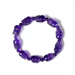 Fili di perline Feng Shui Fine Viola Braccialetto di cristallo naturale Intagliato a mano Perline Pixiu Braccialetti di pietra Fortunato per le donne Uomini Gioielli di moda Tr