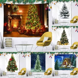 Christmas Tapestry Tree Fireplace Warm Family Wall Hanging Backdrop Holiday Party Home Room Decoration Gift J220804