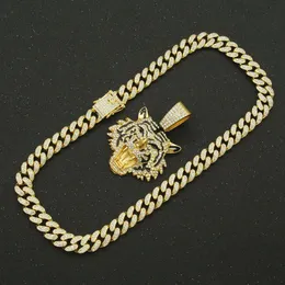 Collane con ciondolo Hip Hop Iced Out Catene cubane Bling Diamond Animal Tiger Mens Miami Gold Chain Charm Jewelry Choker GiftsPendant