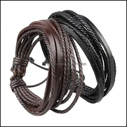 Armreif Armbänder Schmuck Mode Wrap Charm Echtes Leder Armband mit geflochtenem Seil Unisex für Männer Frauen Drop Lieferung 2021 IQGRV