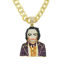 Pendant Necklaces Hip Hop Punk Bling Iced Out Full Rhinestones Cuban Link Chain Gold Silver Color Clown Necklace For Men Women Rapper Jewelr