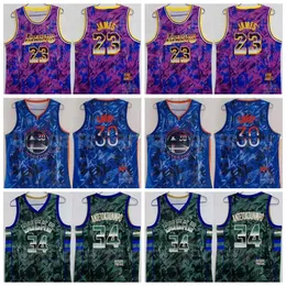 Män MVP basket Giannis Antetokounmpo Jersey 34 Stephen Curry 30 LeBron James 23 Blue Purple Green Team Color Breattable Pure Cotton High Quality On Sale på försäljning