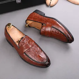 mens fashion evening prom dress genuine leather shoes slip-on driving shoe crocodile pattern breathable summer loafers chaussure