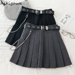 Hikigawa Y2K Skirt for Women Japan Faldas Mujer Moda A Line Mini Skirts Female Chain High Waist Gothic Clothes 220322