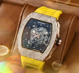 인기있는 고급 맨 다이아몬드 링 쿼츠 시계 43mm relojes de Marca Mujer Hollow Transparent Golduous Rubber Belt 수입 우아한 범죄 슈퍼 워치