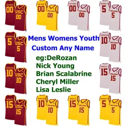 Rzadko USC Trojans Koszulki 10 Derozan Jersey Nick Młody Brian Scalabrine Cheryl Miller Lisie Leslie College Koszulki Koszykówka Zwykła