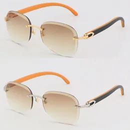 Designer Metal Rimless Diamond Cut Lens Solglasögon Svart inuti orange träglasögon utomhus Kör solglasögon Fashion Mens Women 18k Guldramar Storlek: 61-18-140mm