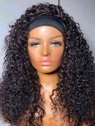Kinky curly pannband peruk mänskliga hår peruk maskin gjorde glueless brasiliansk jungfru för kvinnor gratis 220606