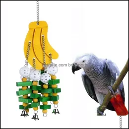 Banana String Pet Supplies Wooden Parrot Gray Aws Cage Bite Toys Bird Chewing Toy Drop Delivery 2021 Other Home Garden Olb