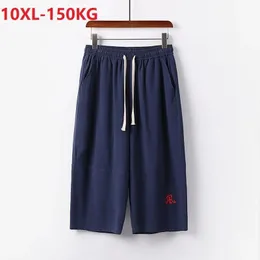 Herr shorts sommar män byxor tunn bomull linne avslappnad kinesisk stil byxor stor storlek 8xl 9xl 10xl lös bred ben bekväm rak byxa