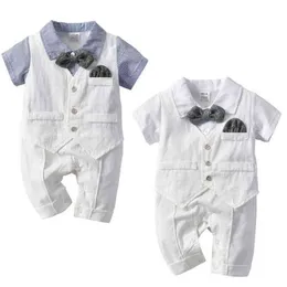 Neue Mode Sommer Kühl Neugeborenes Baby Lose Strampler Gentleman Bowtie Overall Party Casual Outfits Set G220521