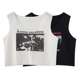 Kadın Tankları Camis Gotik Punk İnce Tank Vinatge Grunge Grafik Baskı Yaz Kadın Sokak Giyim Kolsuz Yelek Top Y2K Estetik Fai