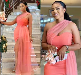 Watermelon Mermaid One Shoulder Bridesmaid Dresses Side Split Overskirt junior Maid of Honor Gown Simple Wedding Guest Dress