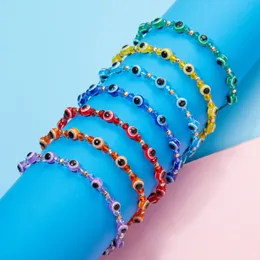 Fashion Rainbow Crystal Beads Evil Blue Eye Strands Bracelet for Couple Men Women Adjust Rope Luck Friends Hand Braid Jewelry Gifts