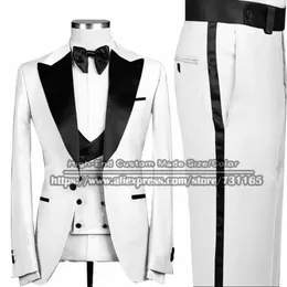 Erkekler Suits Blazers Bahar Beyaz/Siyah Erkek İnce Fit Damatlar İş Blazer Özel Yapımı Kostüm Mariage Homme Resmi Düğün Partisi Smokin