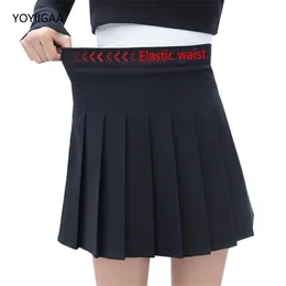 Black Women Pleated Elastic High Waist Female Mini s Kawaii Preppy Style Lady Dance Casual ALine Woman Skirts 220702