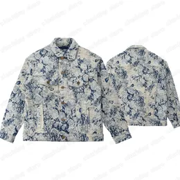 22SS Designer Jeansjacken Herren Damen ZERSTÖRT Batik Jacquard Blumen Reverskragen Streetwear Blau S-XL