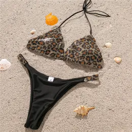 Sexy Strap Diamond Bikini Water Drill Badeanzug Hohe Taille Leopard Push Up Badeanzug 220622