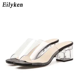 Slippers Eilyken 2022 PVC Jelly Crystal Aberto de saltos altos mulheres sandálias transparentes quadradas zapatos 220329