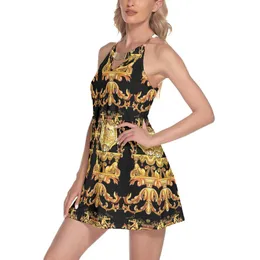 Noisydesigns Luxury Women Sleeveless Dress Eurpoen Golen Floral Pattern Halterneck Sexy Suspender Skirts Summer Dropship 220627