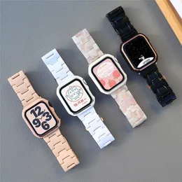 Strap de banda de resina de luxo + capa pára-choques para a Apple Watch Series 7 6 5 4 SE IWatch 40mm 41mm 44mm 45mm