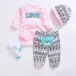 Clothing Sets Baby Girl Clothes Winter Born Suit Cartoon Boy Bodysuits Pants Bib Socks Set 0-12 Months Kids Children's WearClothing