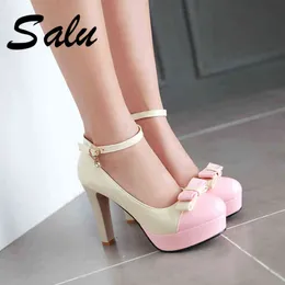 Dress Shoes Salu classic pumps high heels shoes woman Big size 35-43 Round toe Balck spring autumn black 220318