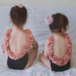 vieeoease Girls Flower Swimwear One-Pieces Swim Kids Clothing Summer Korean Fashion Backless Princess Swimwear CC-285