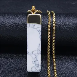 Pendant Necklaces 2022 Stone Stainless Steel Necklace For Women Gold Color Geometry Long Jewelry Pendentif Pierre NZ20S04
