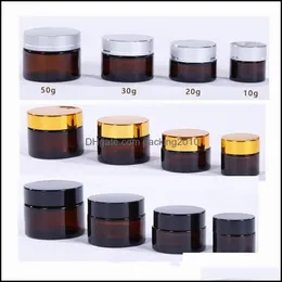 5G 10G 15G 20G 30G 50G Empty Amber Glass Jars Face Cream Bottle Containers With Inner Liners And Gold Sier Black Lids Drop Delivery 2021 Pac
