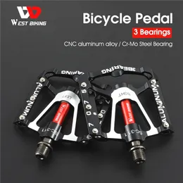 West Bicking 3 rolamentos Pedais de bicicleta Ultralight anti-deslizamento CNC BMX MTB Bike Pedal Cycling Rolamento selado