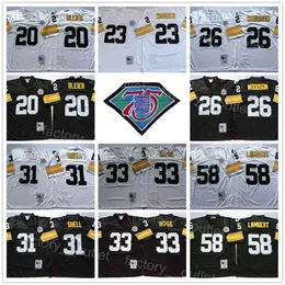 Retrocesso 75º Mitchell e Ness Football 58 Jack Lambert Jersey 1967 1975 Vintage 31 Donnie Shell 26 Rod Woodson 23 Mike Wagner 33 Merril Hoge 20 Rocky Bleier ncaa