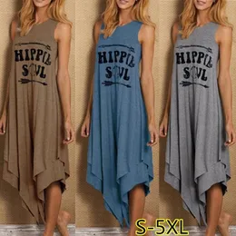 Casual Dress Women Summer Loose Hippie Soul Letter Print Long Es Streetwear Oregelbundet hem ärmlös Maxi 220418