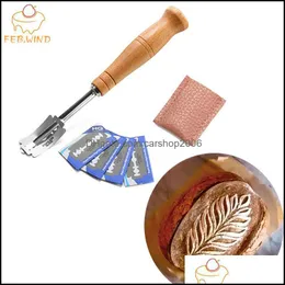 Baking Pastry Tools Bakeware Kitchen Dining Bar Home Garden Plastic/Wooden Bread Lame Bakery Scraper Knif Dhmid