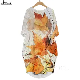 Frauen Kleid Herbst Ahorn Blätter 3D Grafiken Gedruckt Lose Tochter Kleider Langarm Sommer Taschen Kleid Vintage Stil 220616