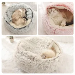 Stil Pet Cat Bed Dog Round Plush Warm 's House Soft Long Dogs For S Nest 2 i 1 Accessorie 220323