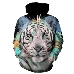 Kvinnors hoodies tröjor Fantasy Forest Tiger Cub 3D Digital Print Hoodie Spring och Autumn Style Läng ärm Löst Sweatshi Loat Size Sweatshi