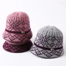 Beanie/Skull Caps Cappello da donna Inverno Addensare Peluche Caldo Stampa Kintting Berretti Donna Fedora Cap Outdoor Antivento Antineve Ultra-Thick De