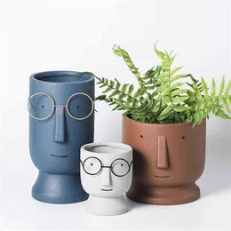 Nordic Ceramic Cute Okulary Chłopiec Soczyste Pot Poultu Cartoon Prosty Suszony Kwiat Wazon Planter Bonsai Strona główna Garden Decor Flowerpot H220423
