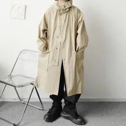 Trenchcoats för män Koreansk Streetwear Trenchcoat Herr Oversize Lös Casual Vintage Chic Lång kappa med huva Kofta Kappa Ytterkläder Jacka Kend