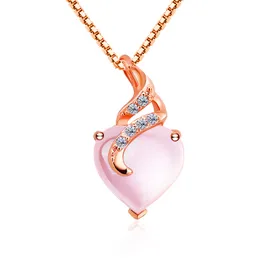 Rosenquarz-Halskette für Frauen, natürlicher Hibiskusstein-Anhänger, Halskette, weibliche Schlüsselbeinkette, Roségold, Herz, rosa Kristalle, Halsketten