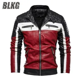 BLKG Fleece Leather Jacket Men Winter Jacket Men Coats Motorcycle Jacket Stand Collar Fashion Military Coat Veste Cuir Homme 3XL 201127