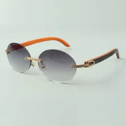 Gafas de sol pequeñas con juegos de diamantes 8100903-B con patillas de madera naranja y lentes ovaladas de 58mm