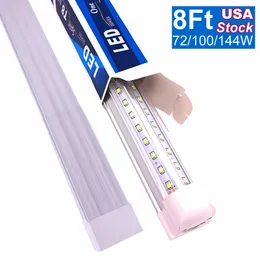 8FT LED Sklep Lights Tube, USA Stock 8 stóp 96 w chłodniejnicy drzwi LEDS LEDS LEDS LEDS LED, 6 rzędu 144W, V Kształt fluorescencyjny Clear Pokrywa Uspokójalne Góra